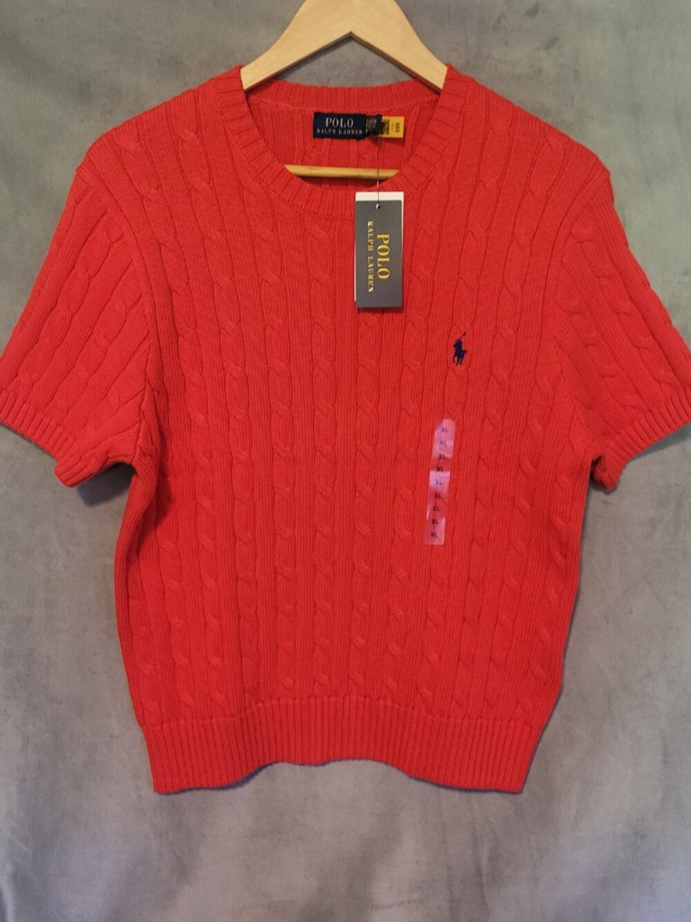 Polo Ralph Lauren Salmon Red Cable-Knit Short Sleeve Crew Pullover Sweater L/XL - Picture 4 of 13